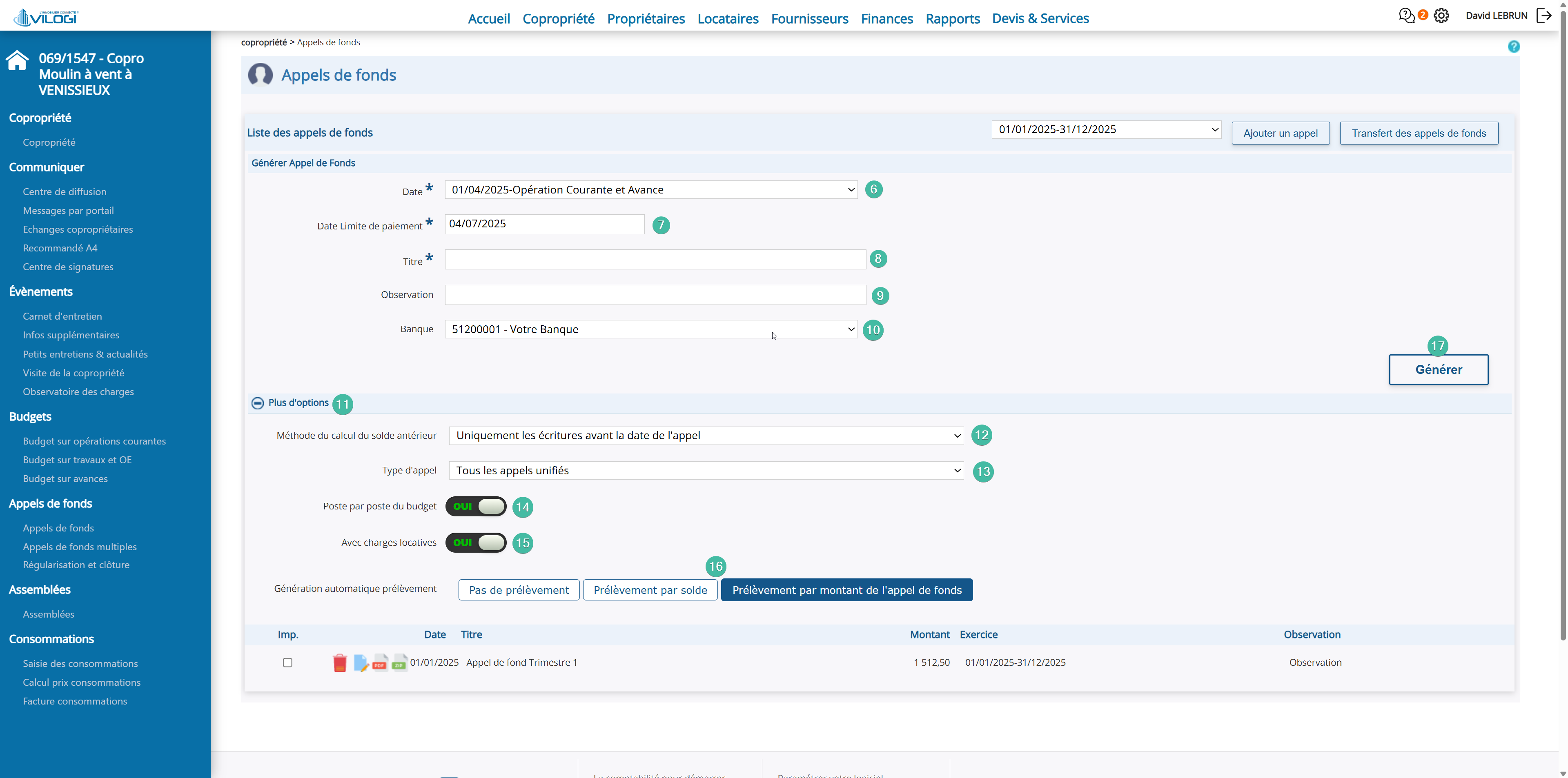 Mode de génération des appels de fonds Tutoriel logiciel immobilier pour syndics et administrateurs de biens